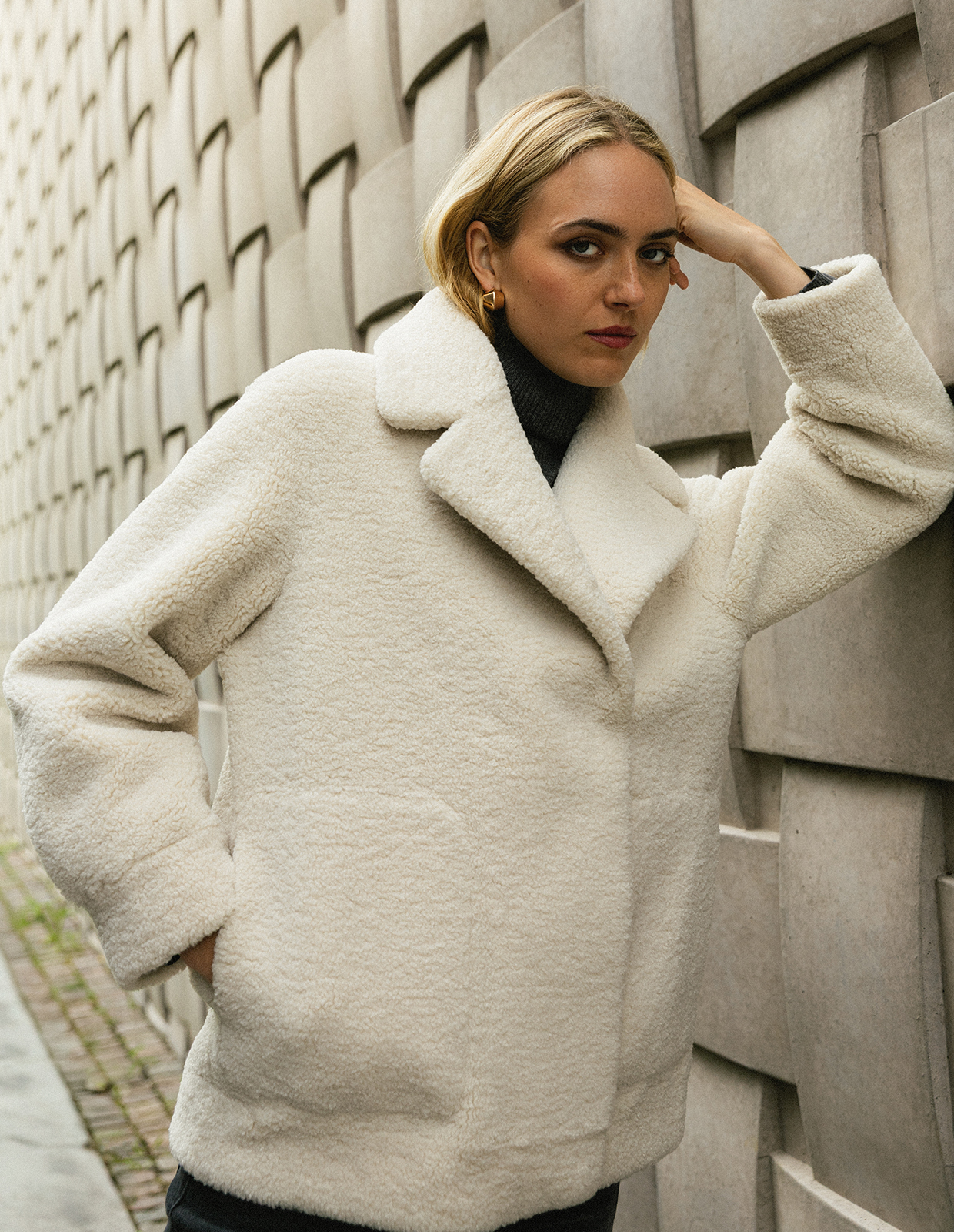 Mei Faux Sherling Jacka Benvit