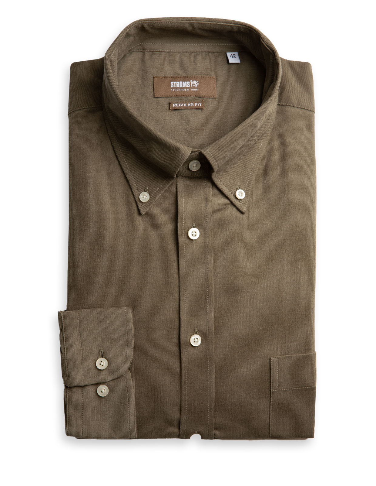 Regular Fit Button Down Babycord Shirt Olive Green