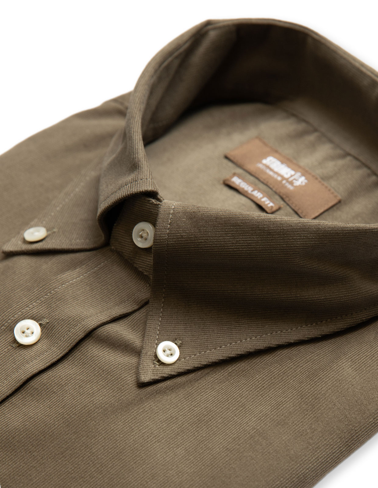 Regular Fit Button Down Babycord Shirt Olive Green