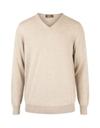 Tröja V-ringad Merinoull Beige XXL