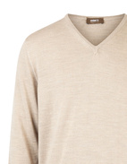 Tröja V-ringad Merinoull Beige