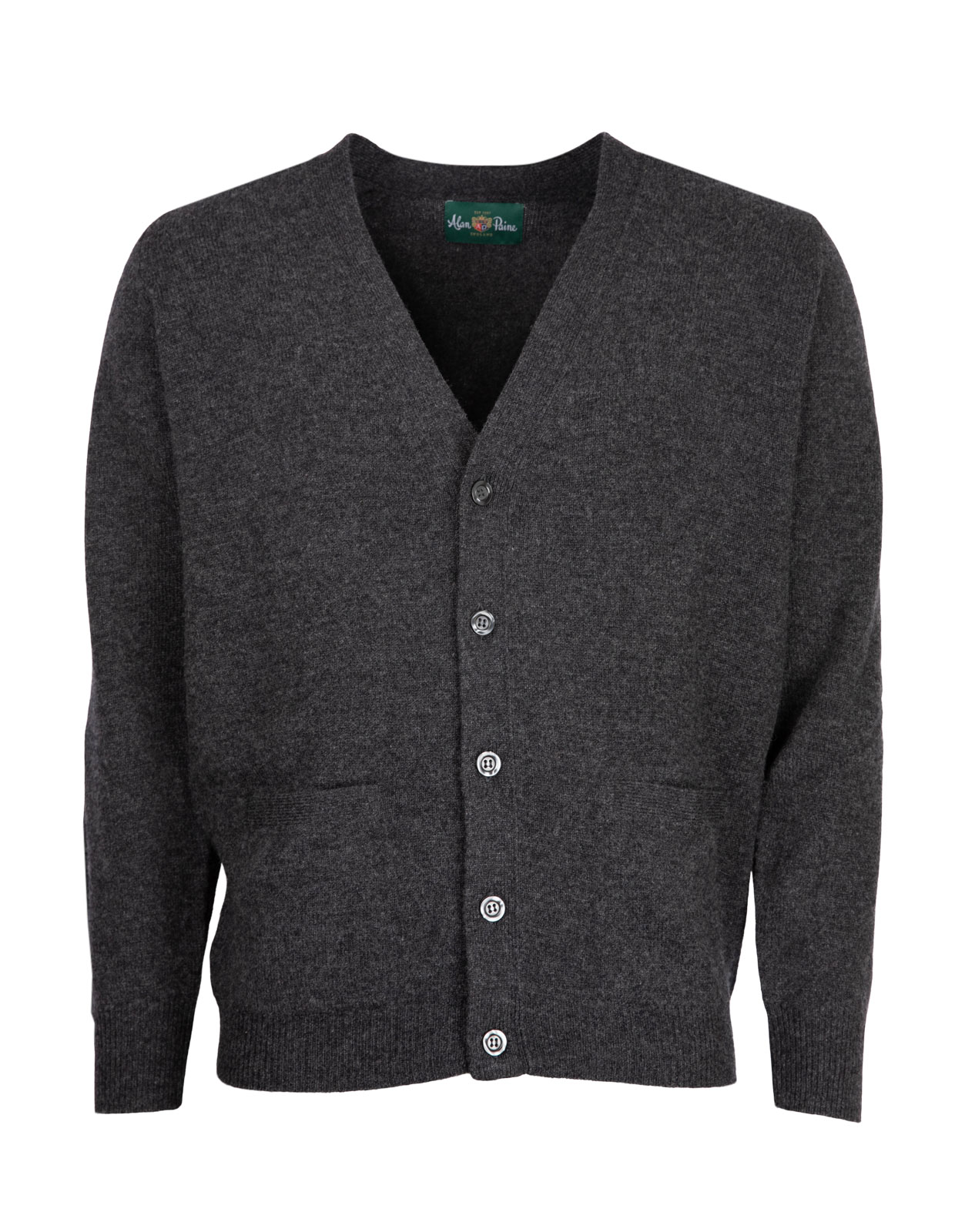 Cornwall Cardigan Lammull Mörkgrå 48