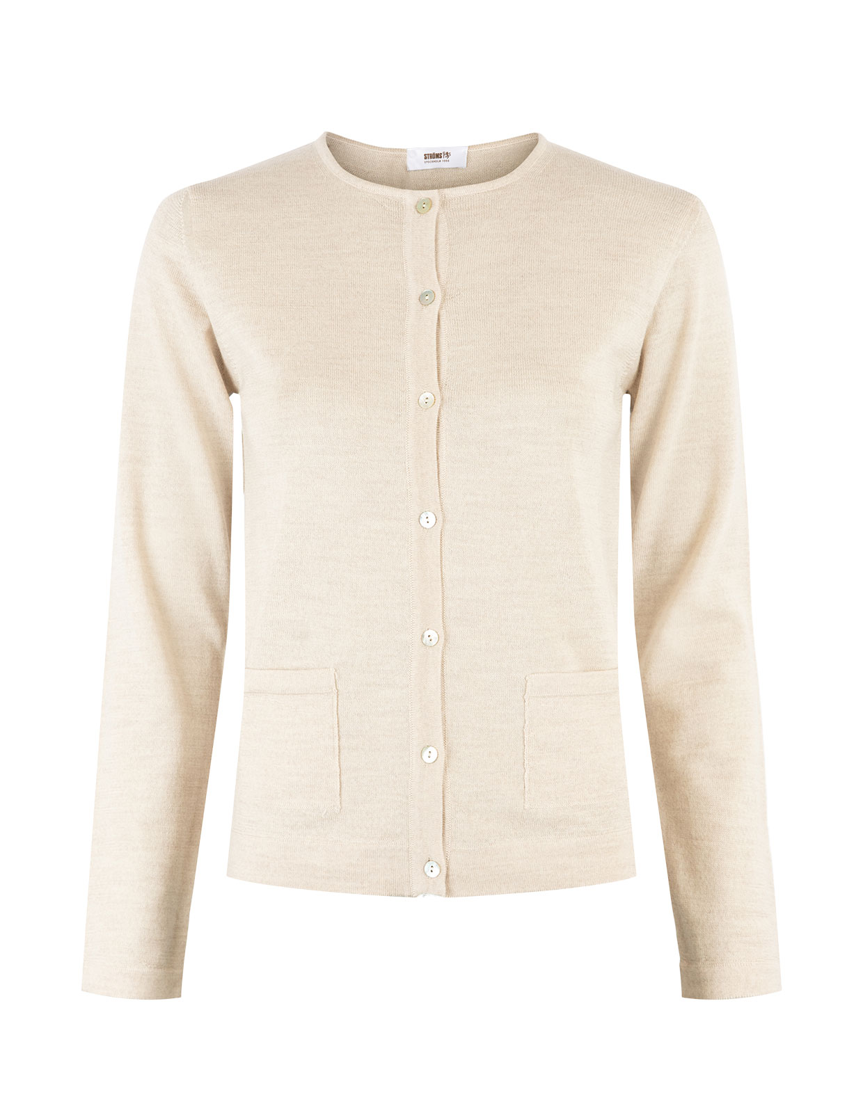 Rundhals Cardigan Ljusbeige Stl M