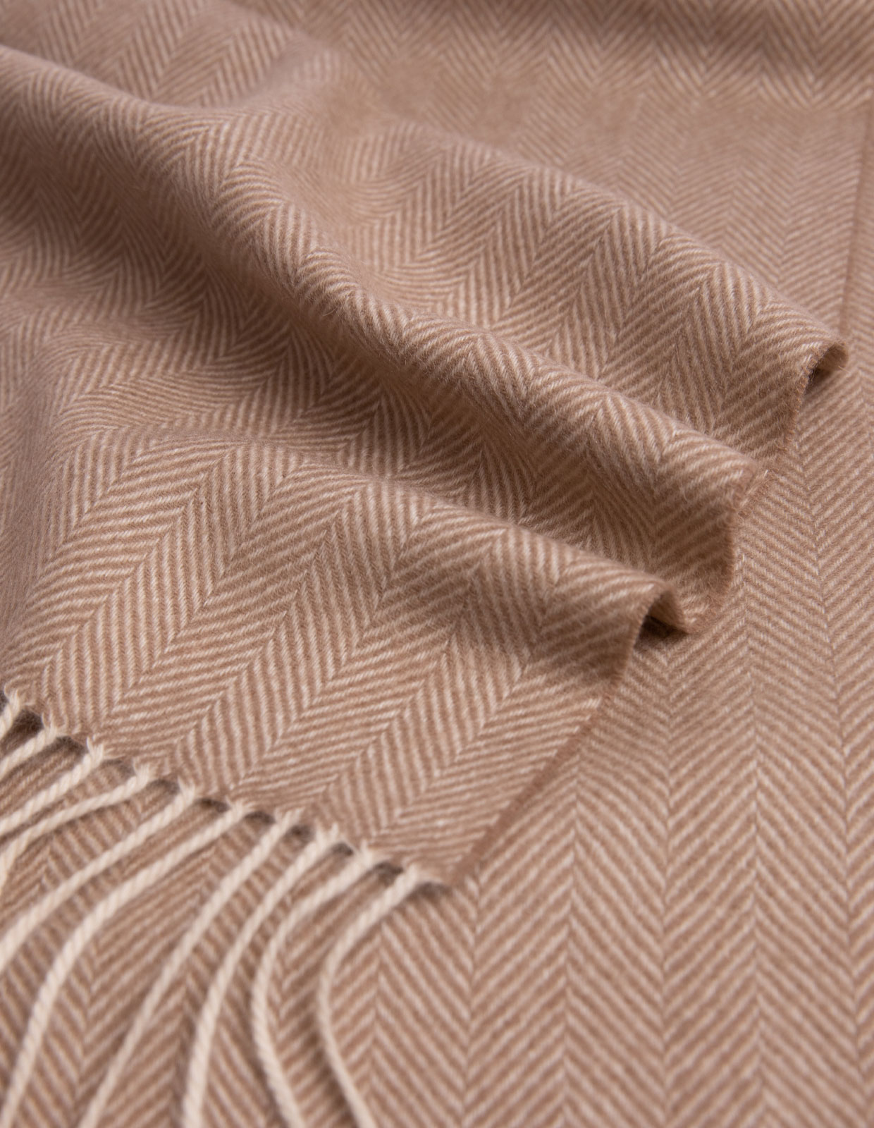 Cashmere Scarf Mixed Beige Herringbone