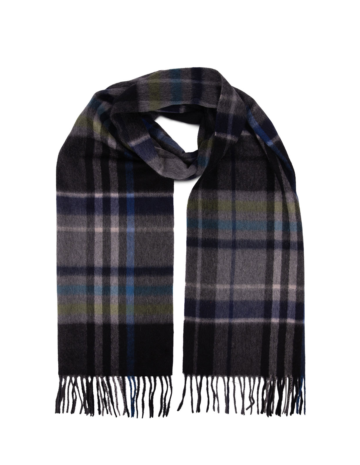 Cashmere Scarf Mixed Green/Black Check