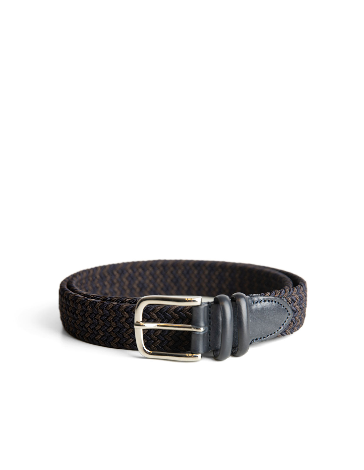 Woven Stretched Rayon Belt Navy/Brown Stl 85