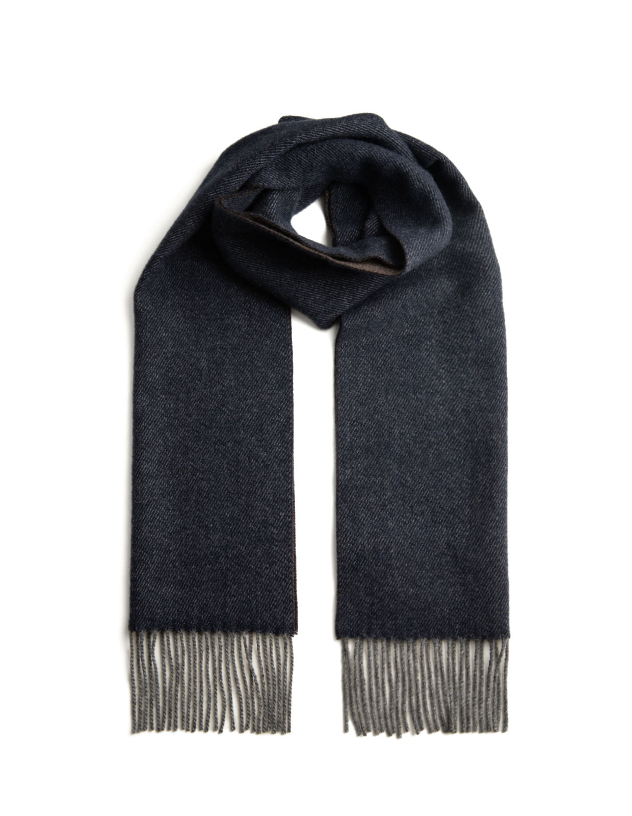 Two Faced Pure Cashmere Scarf Navy/Brown