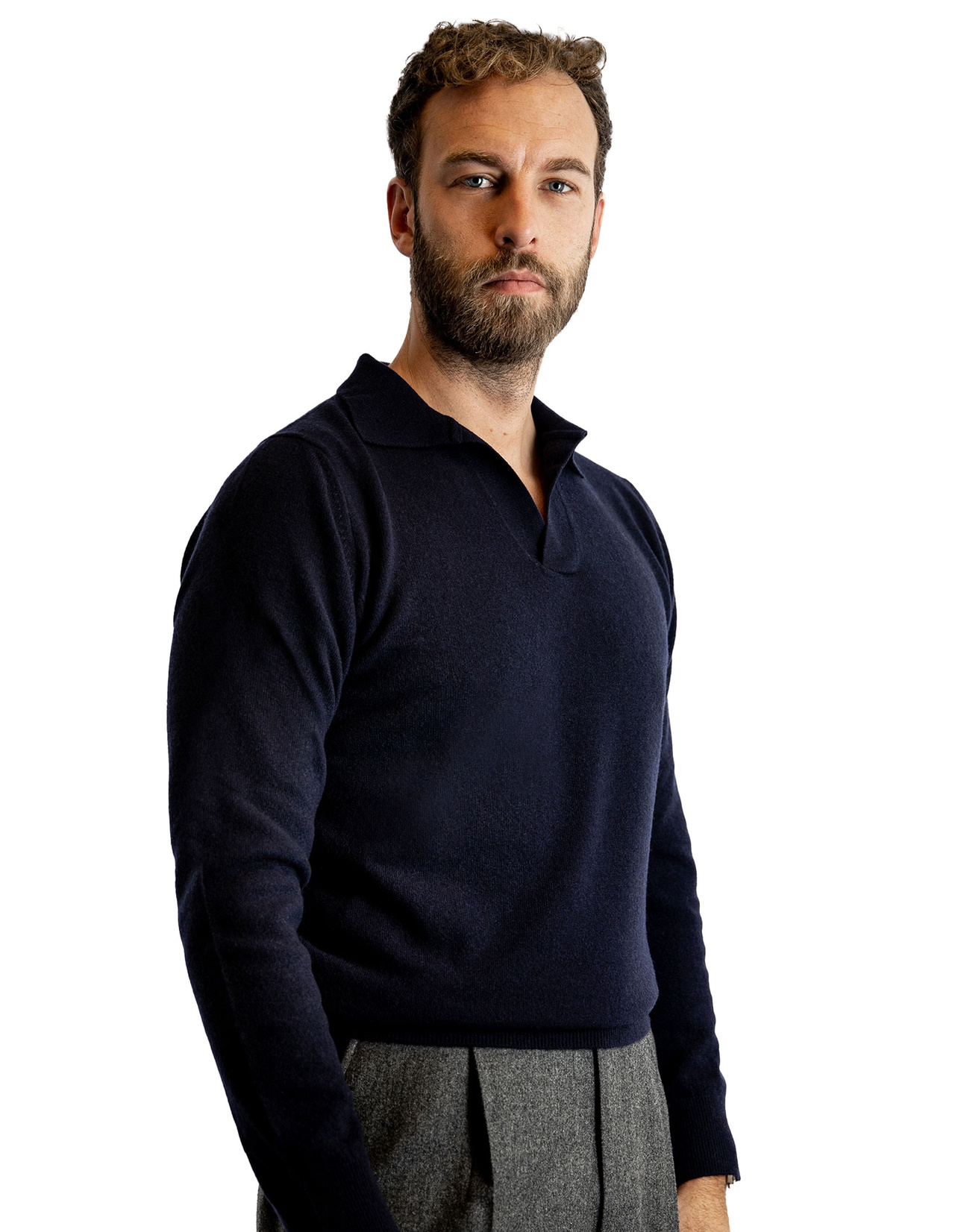 Sartorial Open Polo Tröja Ull/Cashmere Blå Stl S