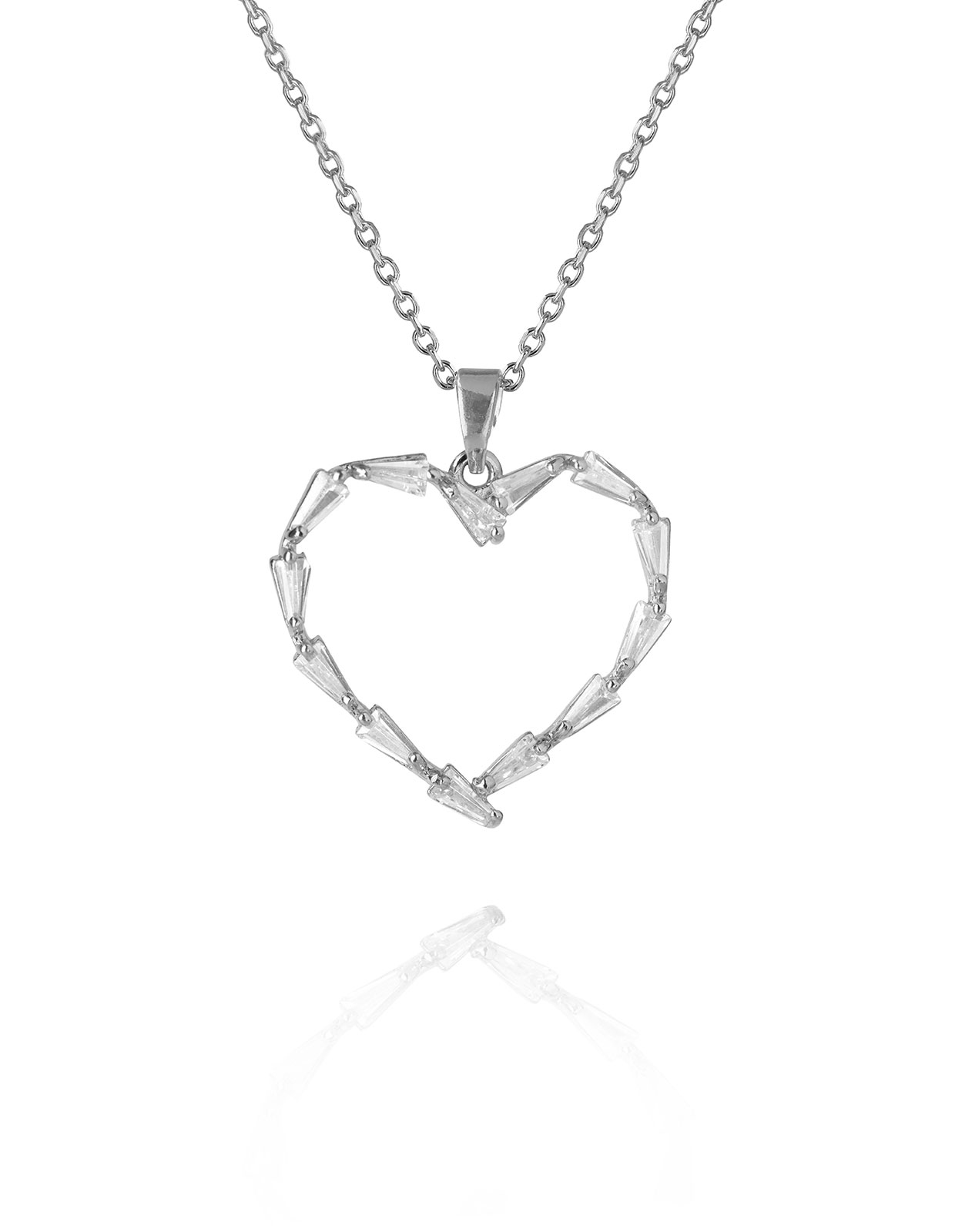 Baguette Heart Necklace Rhodium