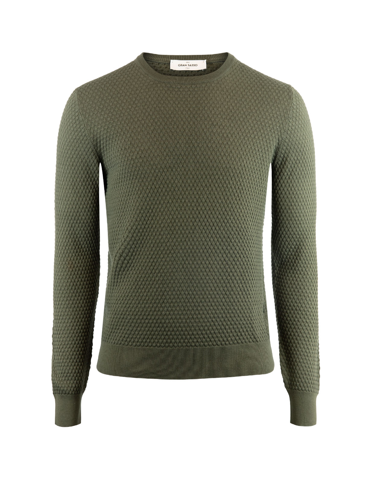 Crew Neck Sweater Structured Cotton Olive