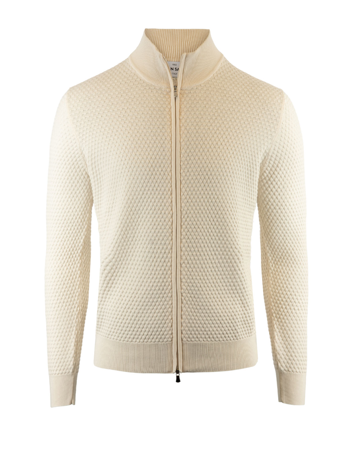 Full Zip Cardigan Structure Knitted Cotton Offwhite