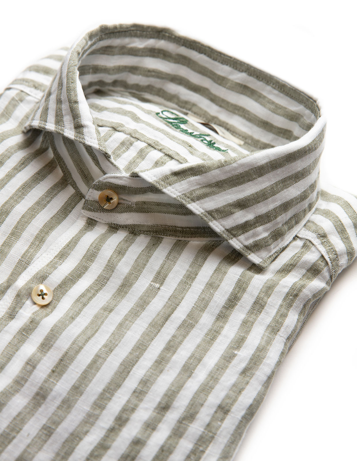 Fitted Body Shirt Striped Linen Sage/White