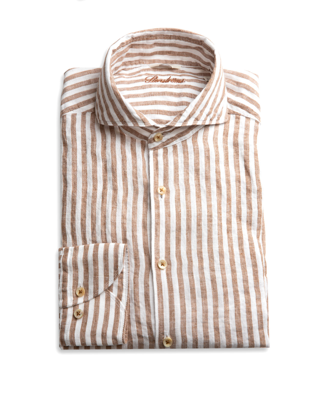 Fitted Body Shirt Striped Linen Brown/White