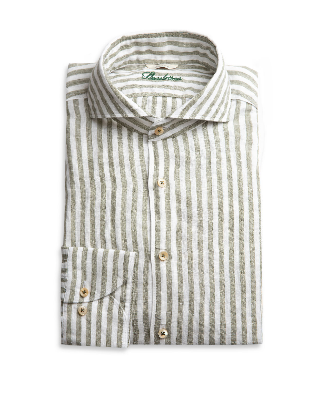 Slimline Shirt Striped Linen Sage/White Stl S