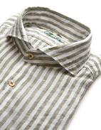 Slimline Shirt Striped Linen Sage/White Stl S