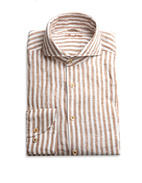 Slimline Shirt Striped Linen Brown/White