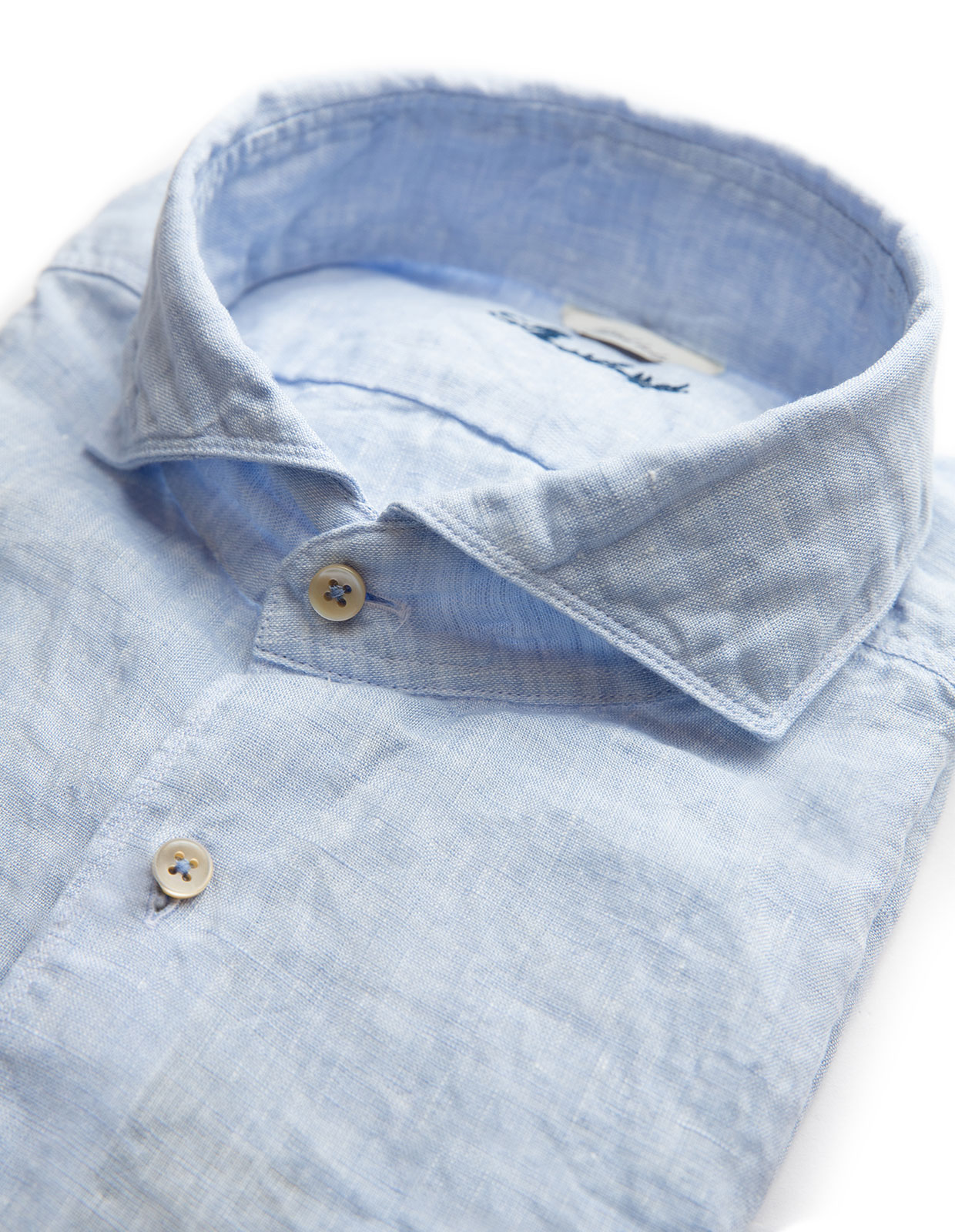 Fitted Body Linen Shirt Pale Blue Stl L