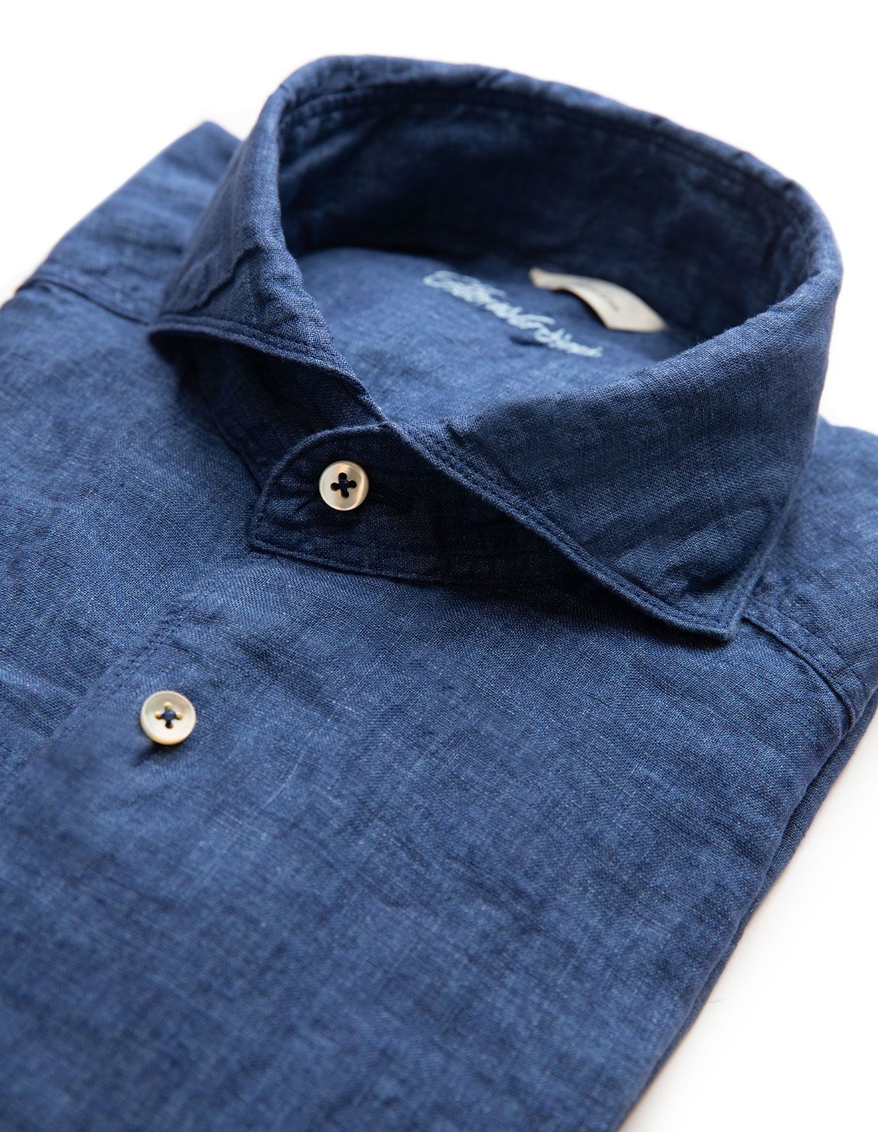 Fitted Body Linen Shirt Dark Blue Stl XL