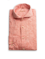 Fitted Body Linen Shirt Washed Red
