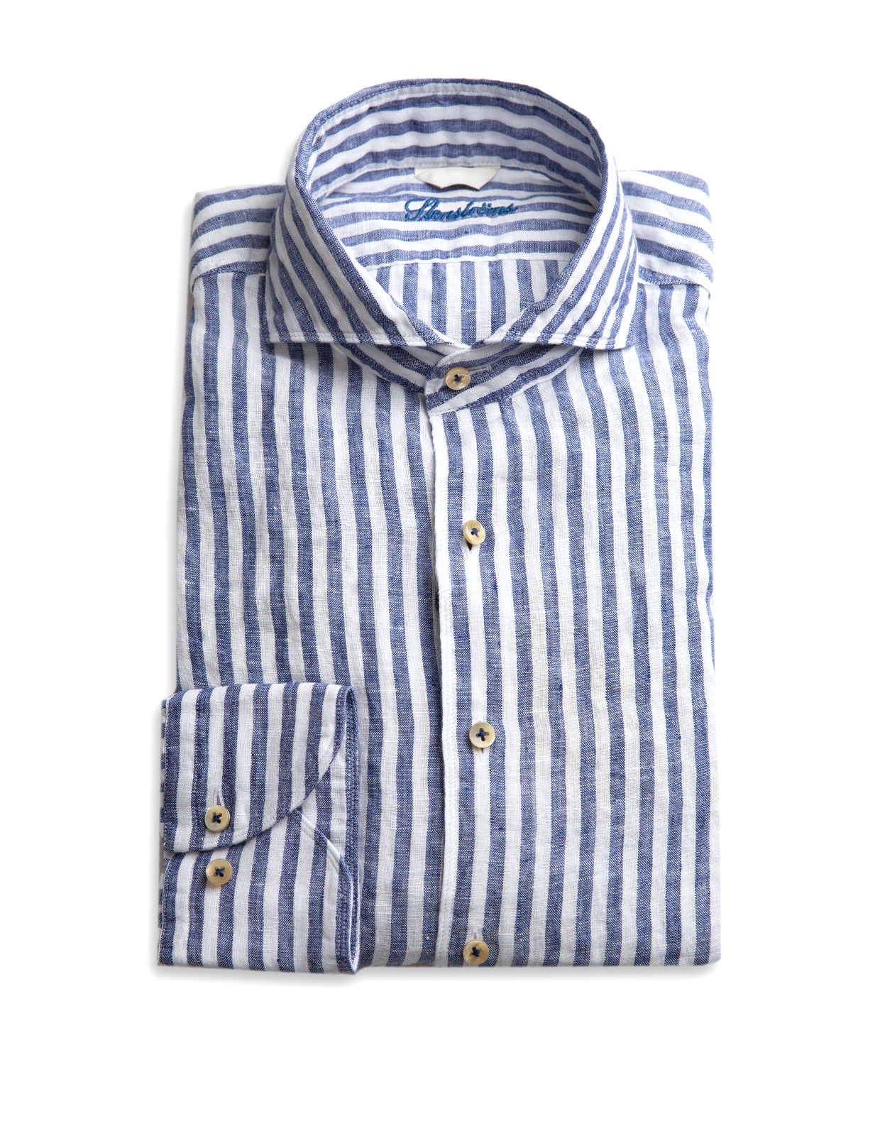 Fitted Body Shirt Striped Linen Navy/White Stl L