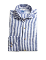 Fitted Body Shirt Striped Linen Navy/White
