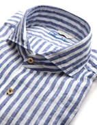 Fitted Body Shirt Striped Linen Navy/White Stl L