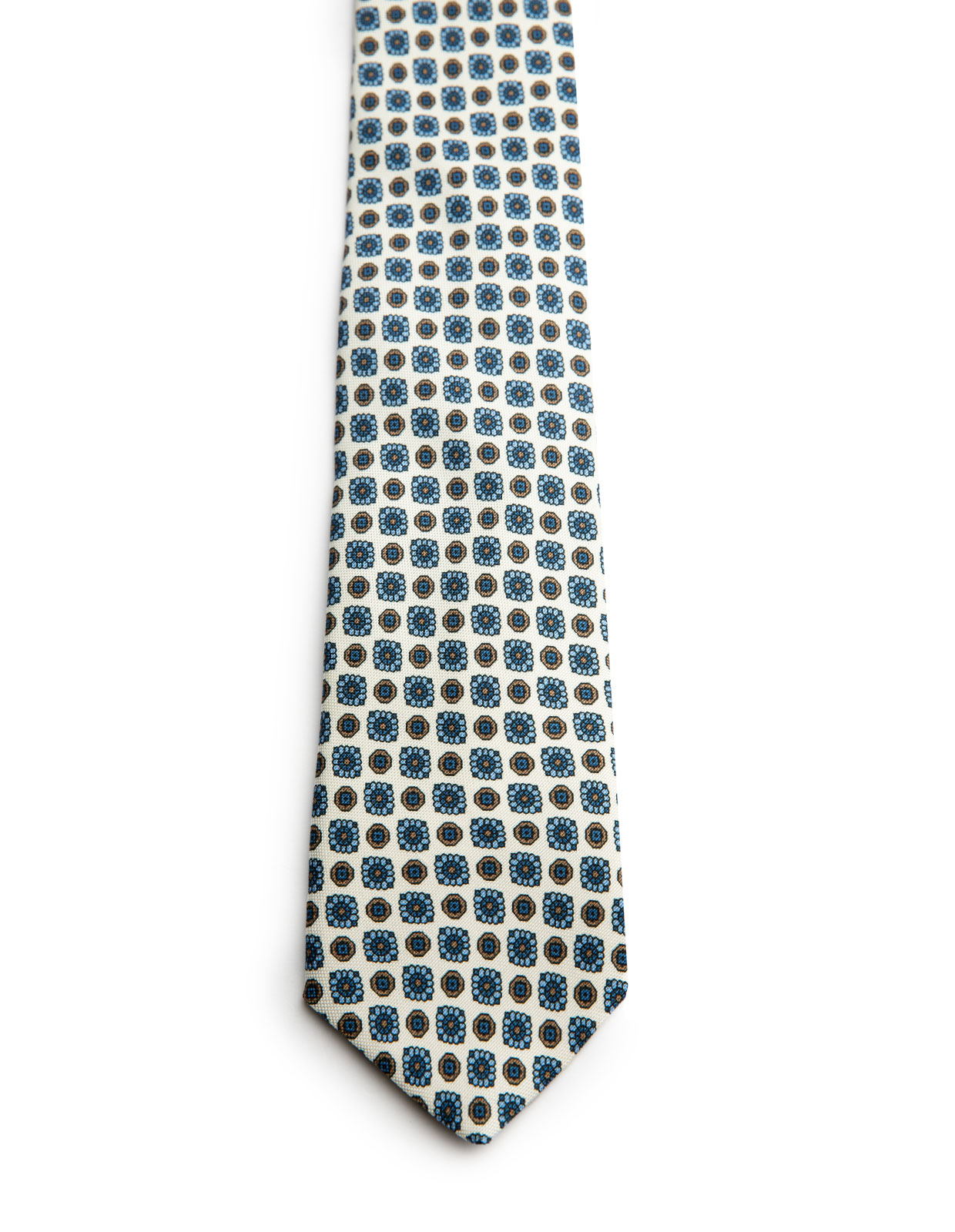 Printed Silk Tie Lined White/Blue Flowers