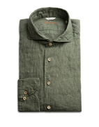 Fitted Body Linen Shirt Olive Green Stl L