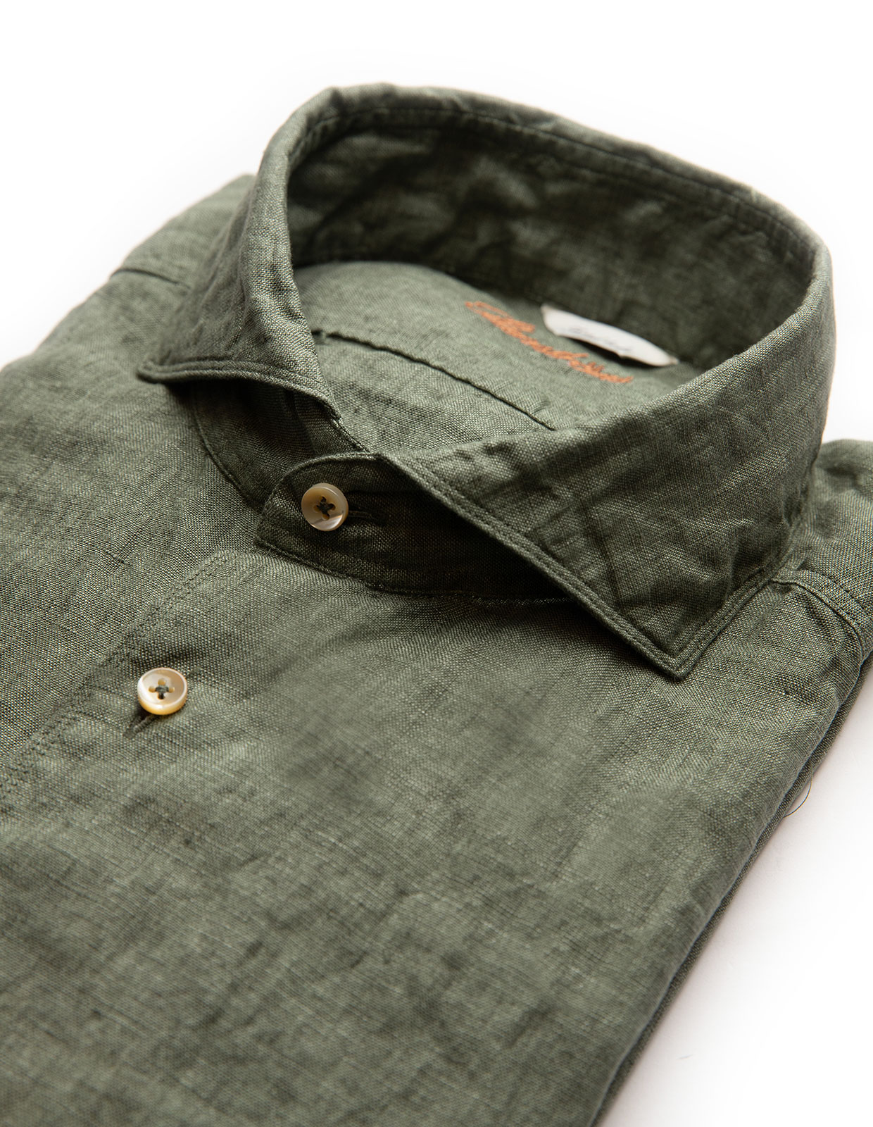 Fitted Body Linen Shirt Olive Green