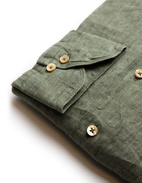 Fitted Body Linen Shirt Olive Green