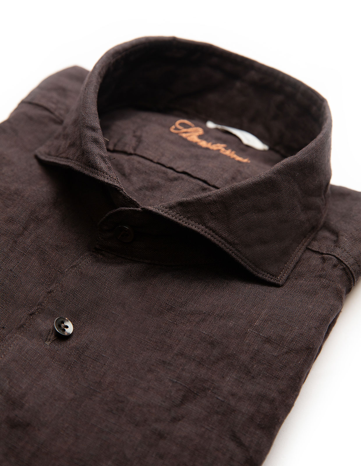 Fitted Body Linen Shirt Dark Brown Fitted Body Linen Shirt Dark Brown