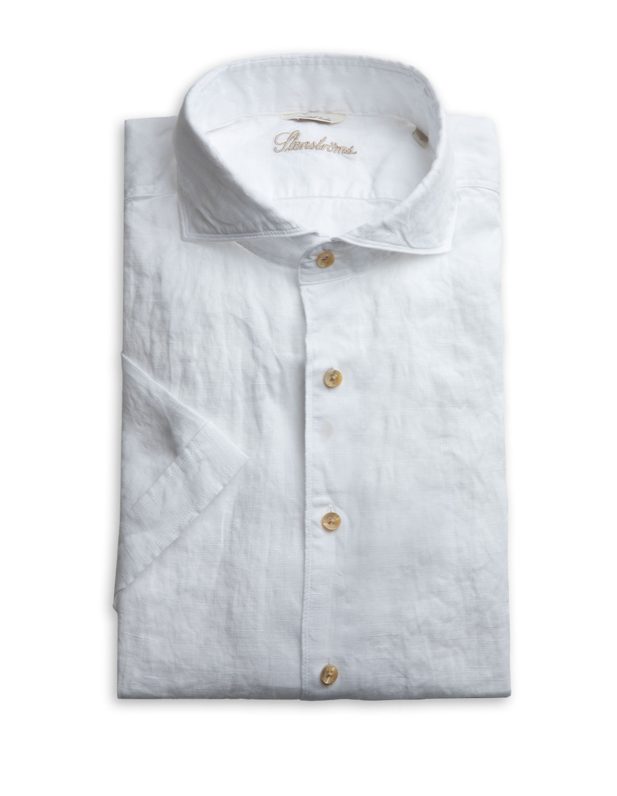 Fitted Body Short Sleeves Linen Shirt White