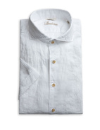 Fitted Body Short Sleeves Linen Shirt White Stl 3XL