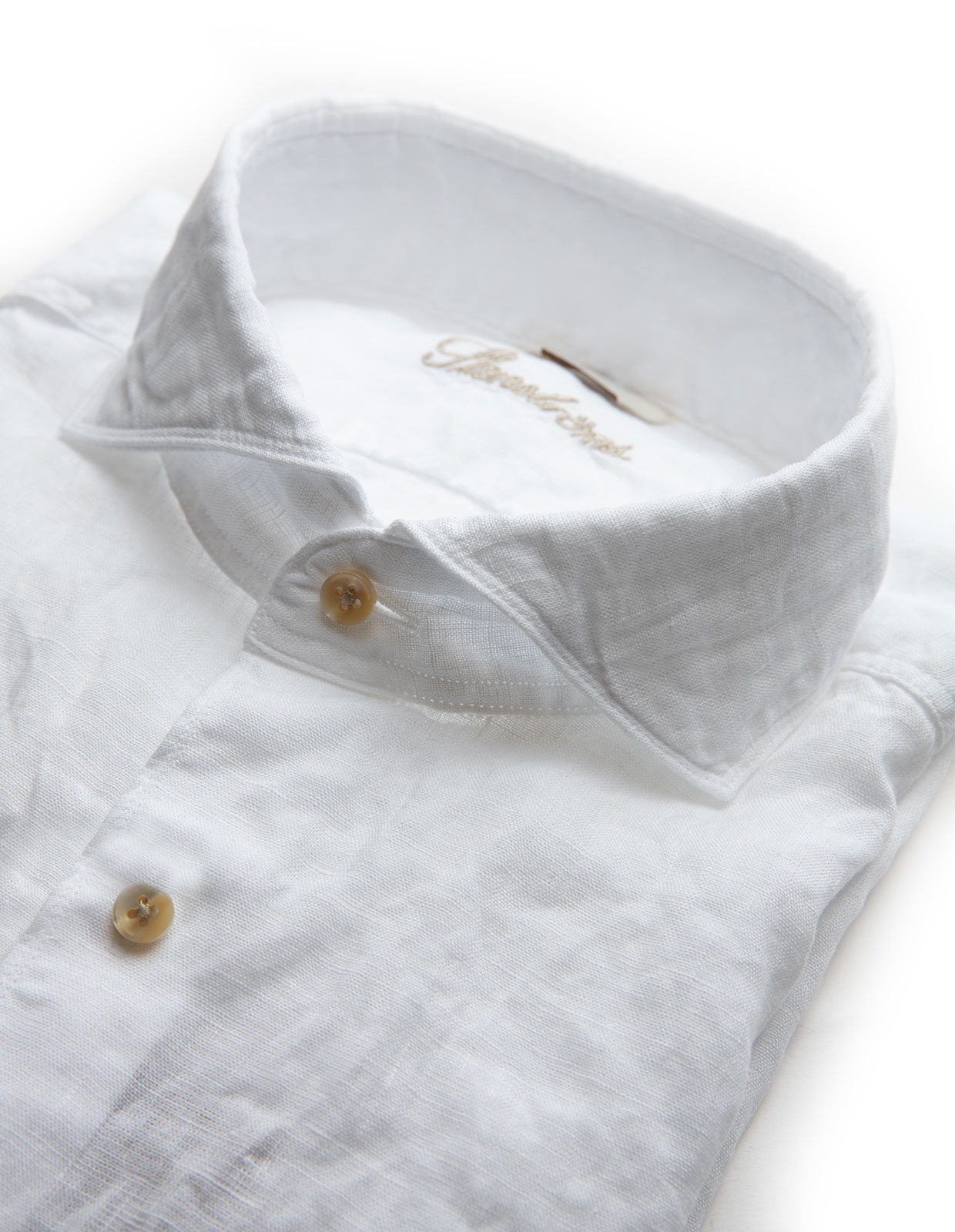 Fitted Body Short Sleeves Linen Shirt White