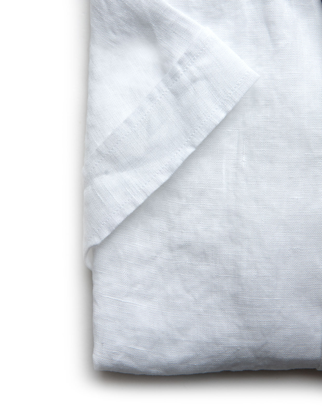 Fitted Body Short Sleeves Linen Shirt White Stl 3XL