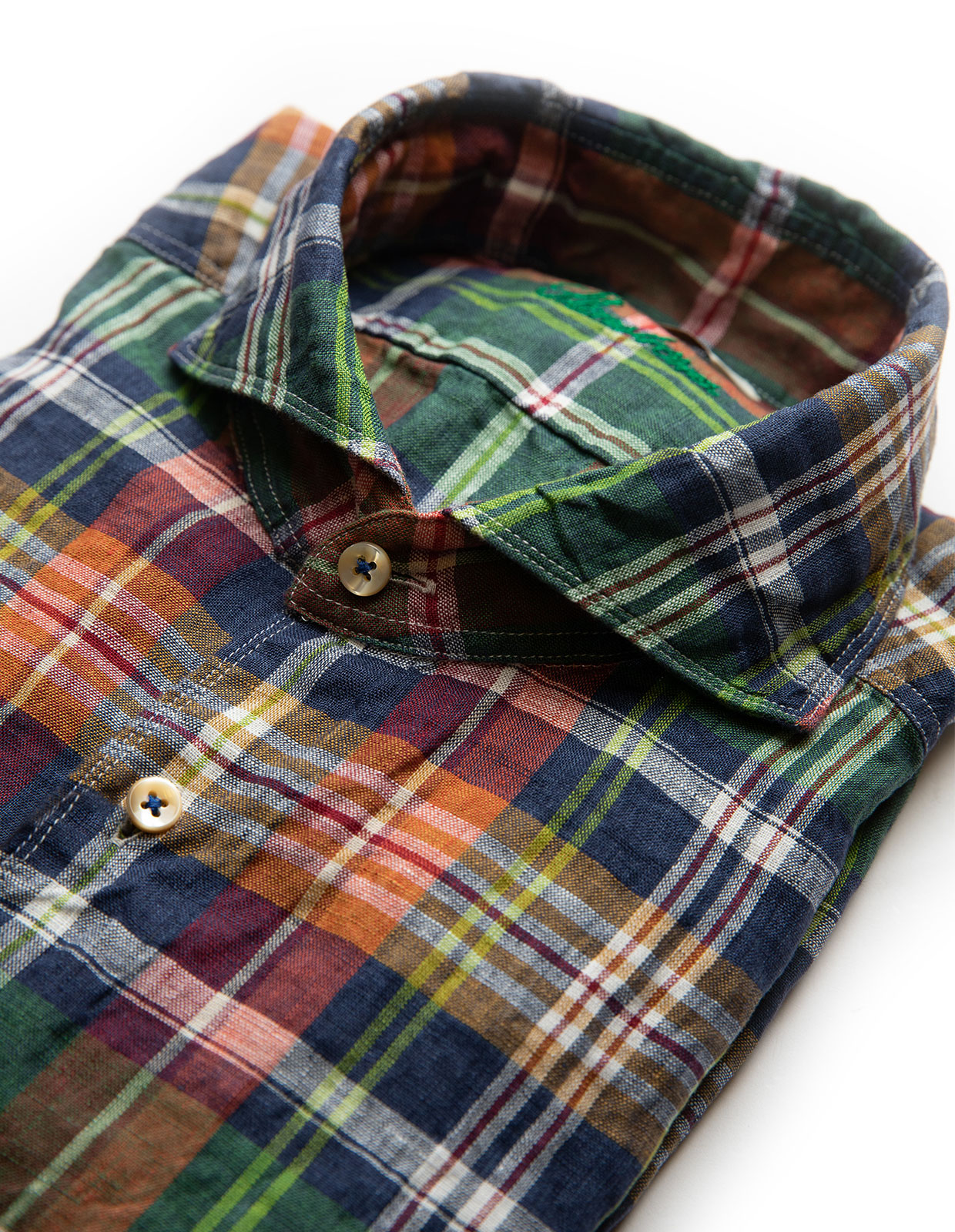 Fitted Linen Shirt Red/Green/Blue