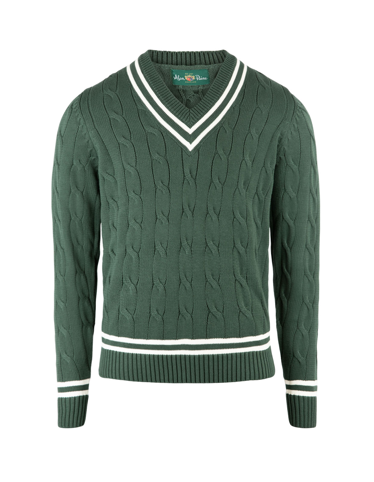 Sandridge Cricket Vee Neck Cotton Racing Green/Ecru