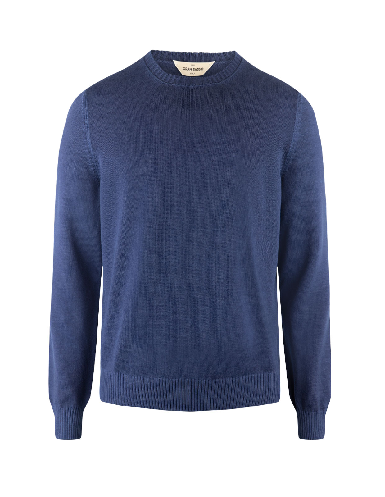 Crew Neck Sweater Knitted Cotton Navy