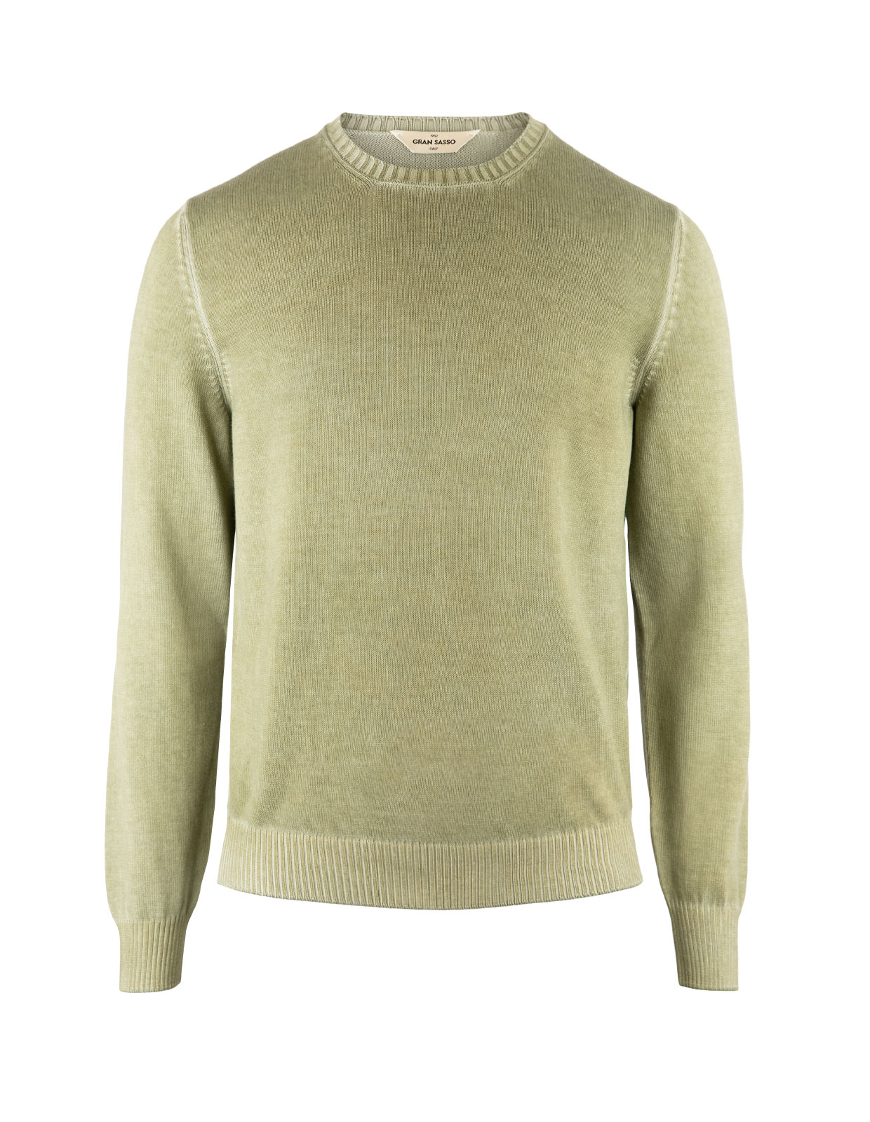 Crew Neck Sweater Knitted Cotton Olive