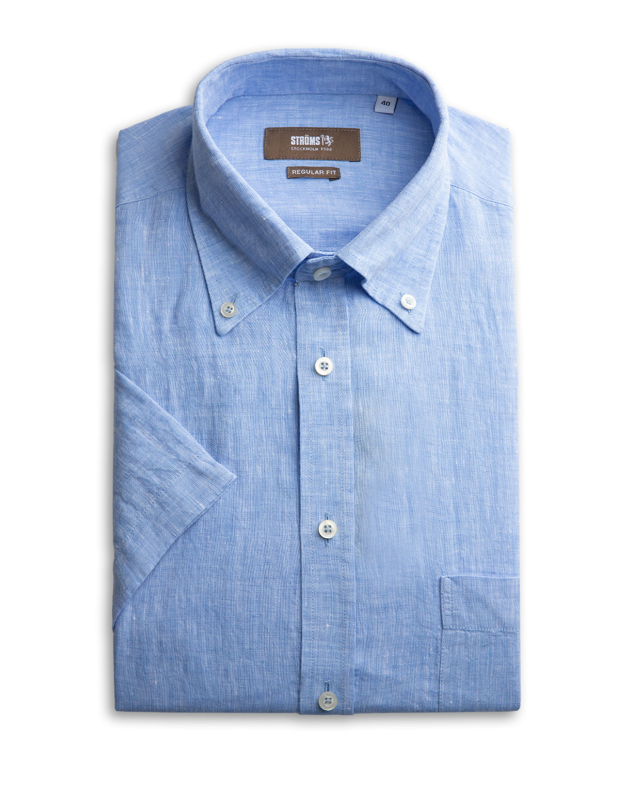 Regular Fit Short Sleeved Linen Shirt Sky Blue