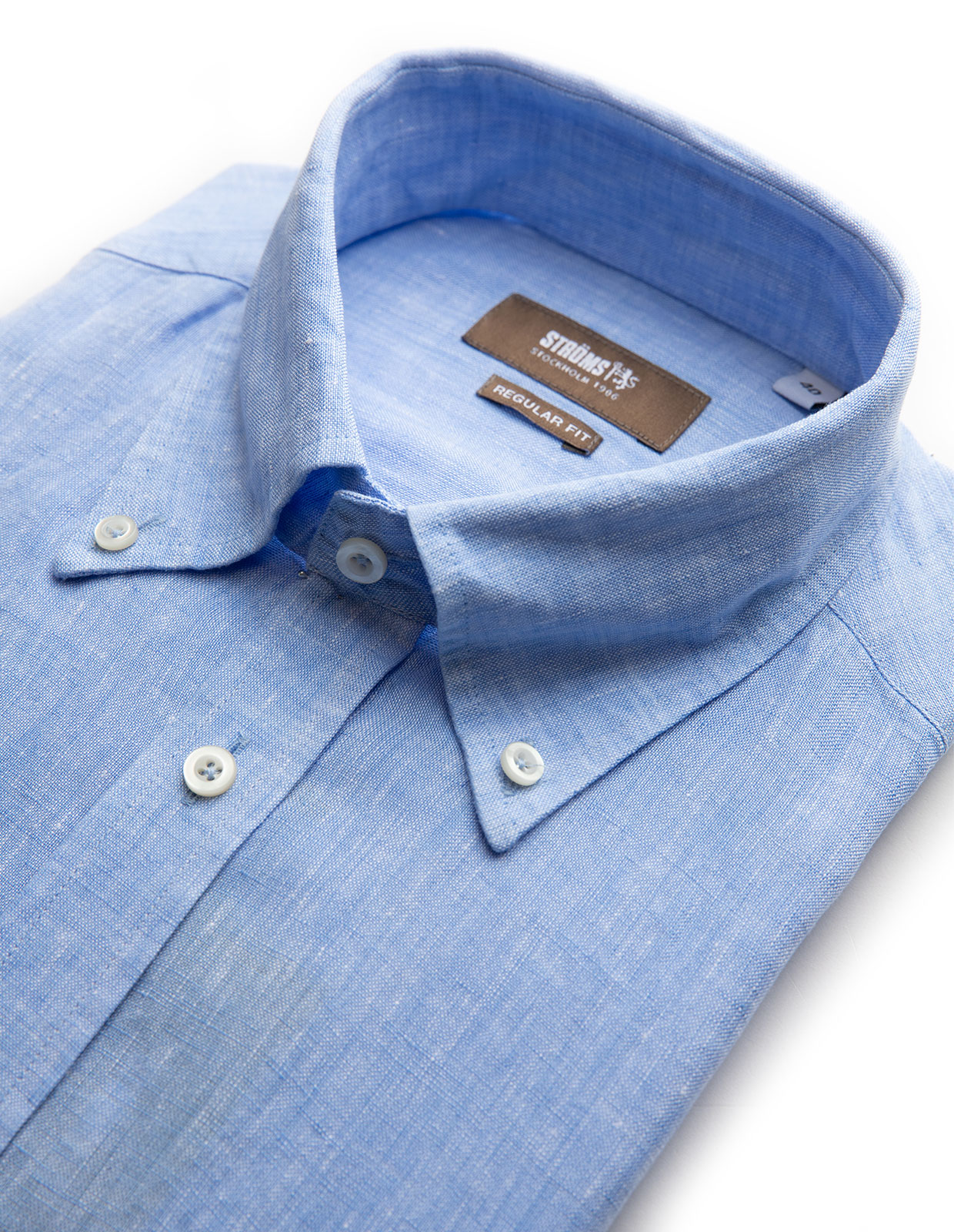 Regular Fit Short Sleeved Linen Shirt Sky Blue