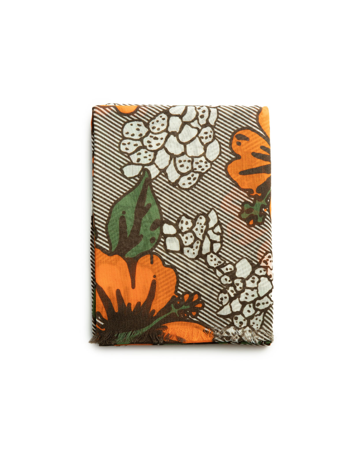 Printed Scarf Wool Cashmere Orange Flower