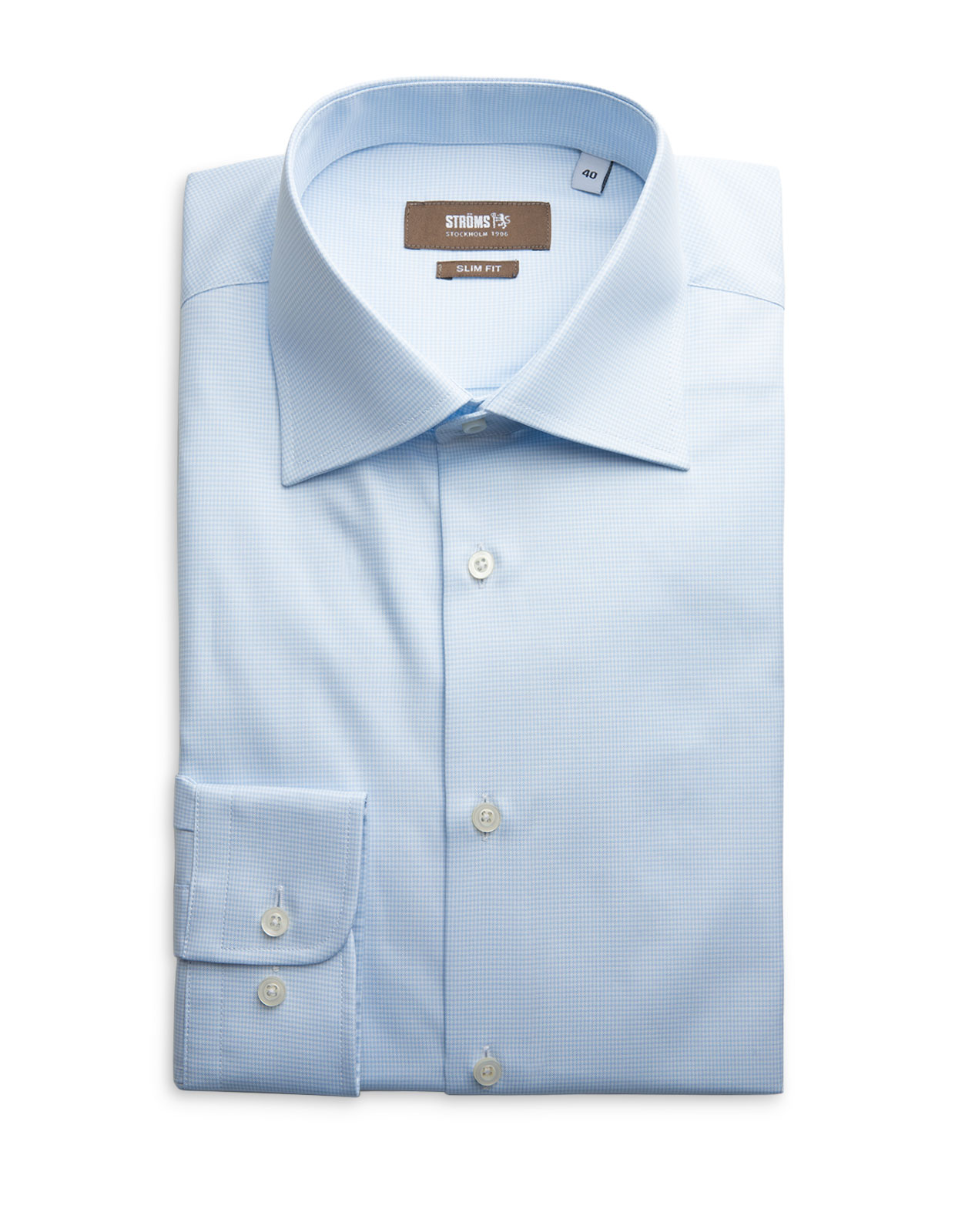 Slim Fit Pepita Cotton Shirt Light Blue