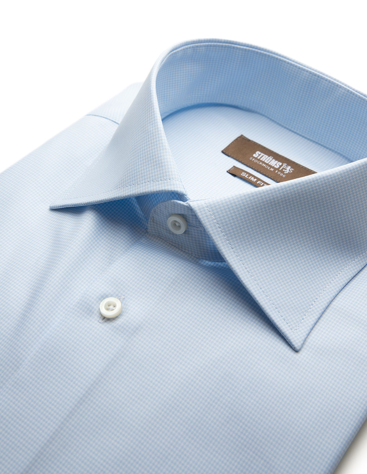 Slim Fit Pepita Cotton Shirt Light Blue