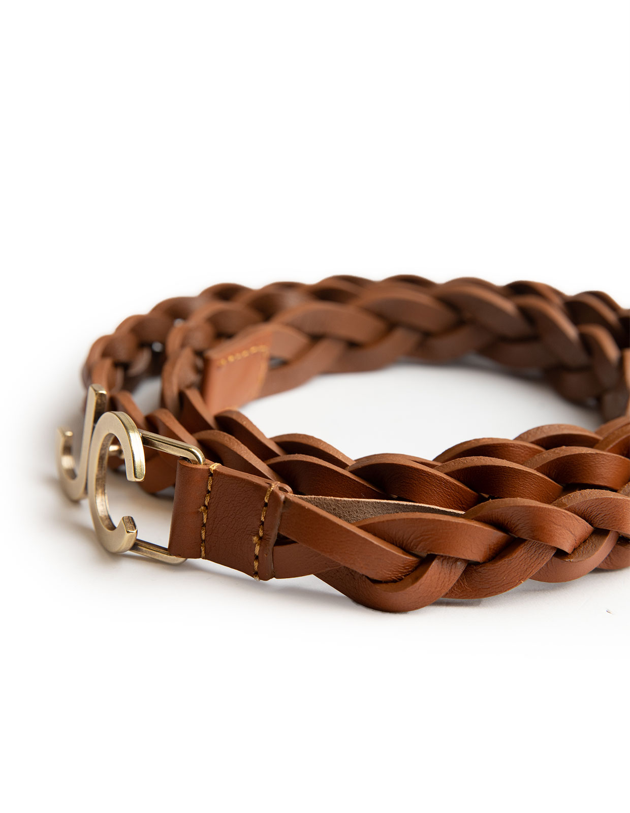 Braided Leather Belt Cognac