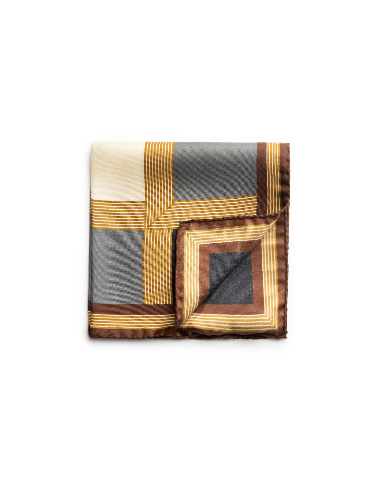 Pocket Square Silk Printed Windowpane Brown