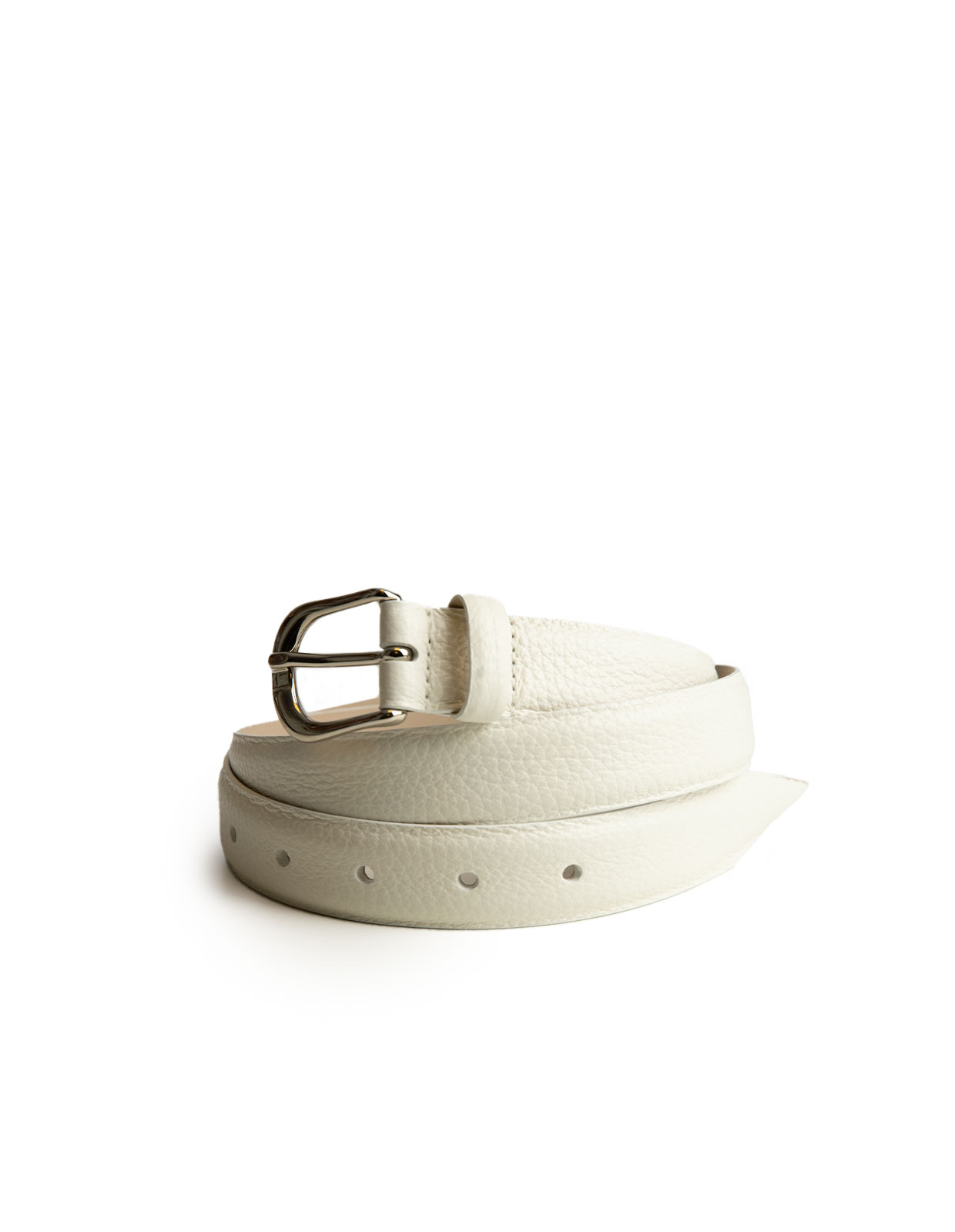 Belt With Silver Buckle Bianco