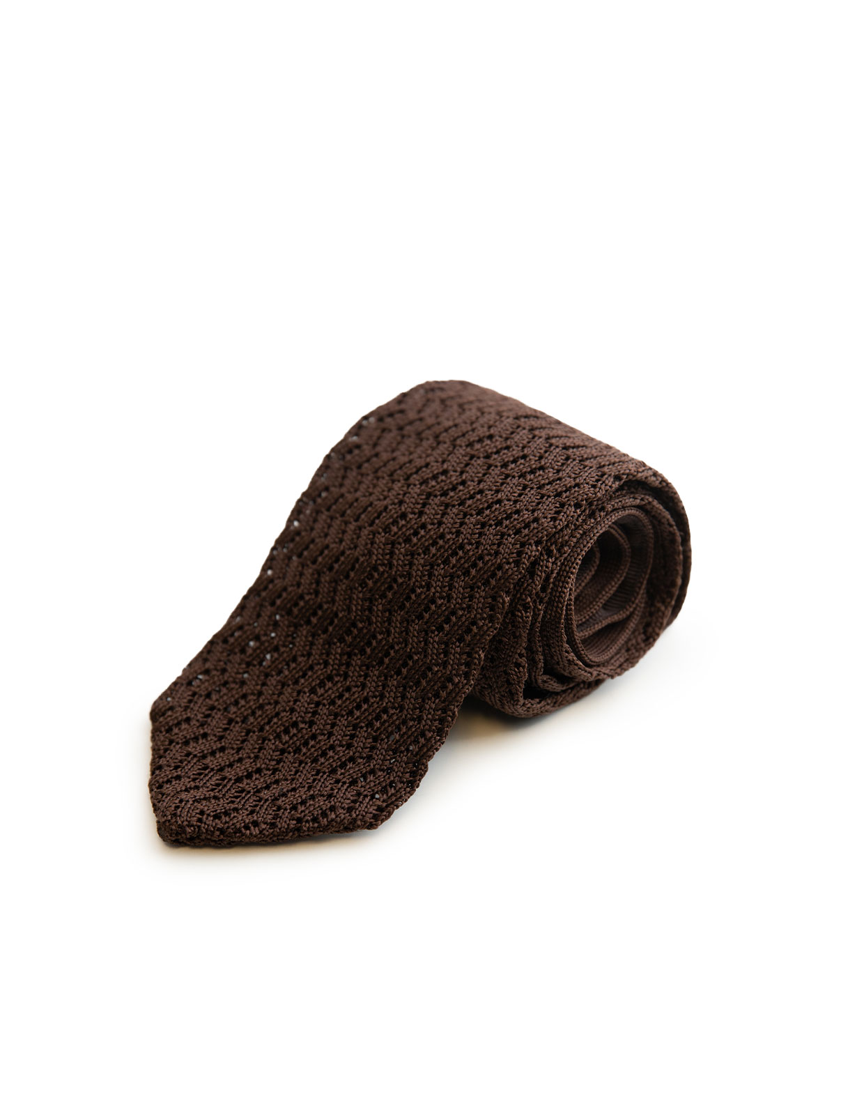Zig Zag Knitted Silk Tie Cioccolato