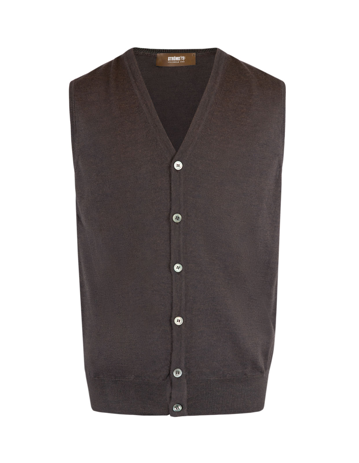 Väst Finstickad Merinoull Mörkbrun XXL