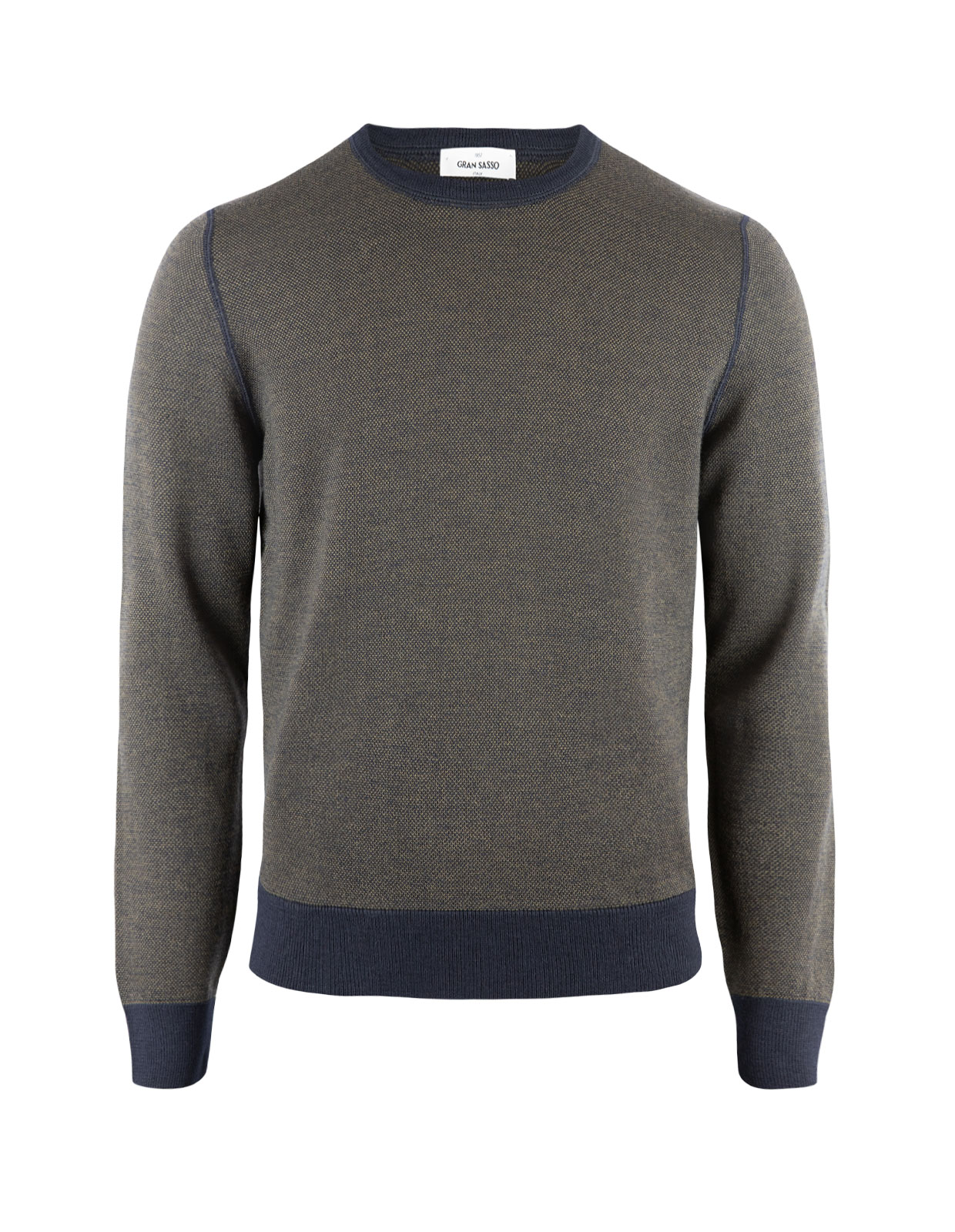 Contrast Crew Neck Knitted Merino Green/Navy